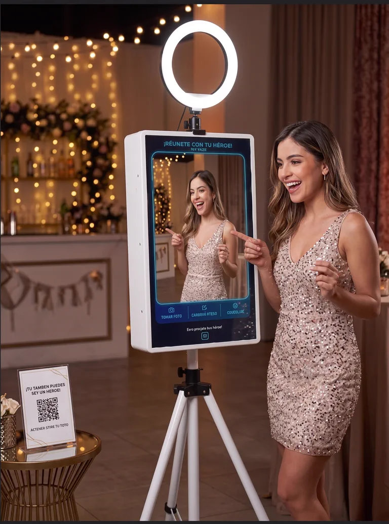 Personas disfrutando un Photo Booth de F3 en un evento